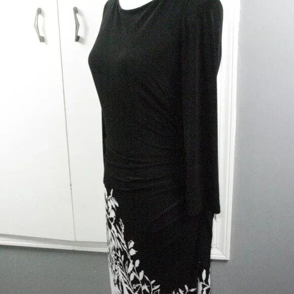 Lauren Ralph Lauren Black/White Floral 3/4 Sleeve Midi Dress Size 4